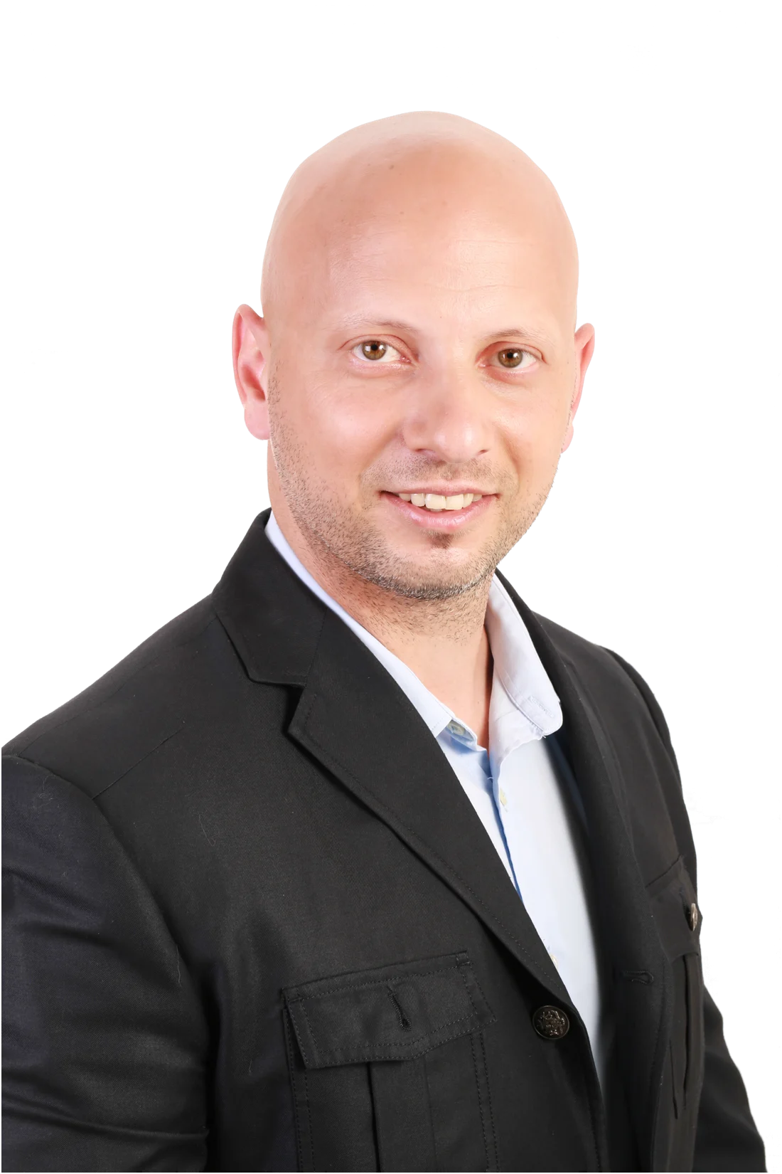 Roni Korotkov, in a dark jacket, smiling at the camera